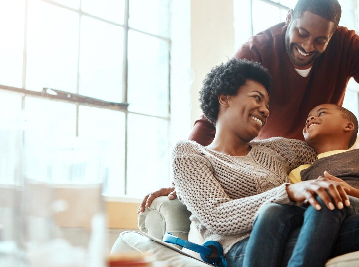 Family smiling at each other